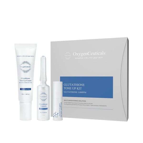 Instant Brightening Kit with Glutathione and Niacinamide | OxygenCeuticals Glutathione ToneUp Kit | Intensive Brightening Ampoule and Cream | 2 Pcs Set | Made in Korea