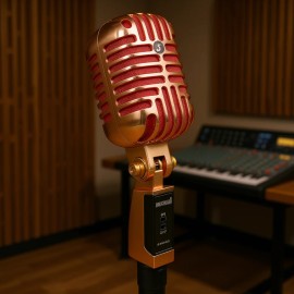 Classic Retro Dynamic Microphone Copper Metal Body XLR Input Universal Stand Compatible Live Performance UseCOLOR: GOLD Color