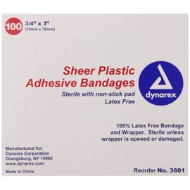 Dynarex Adhesive Sheer Strips Bandage, Sterile, 3/4 Inches X 3 Inches, 100 Count (Pack of 4)