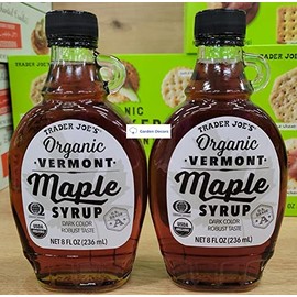 Trader Joe's2 Organic Grade A Vermont Maple Syrup Dark Color Robust Taste 8fl oz 236ml (Two Bottles)