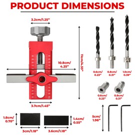 2-in-1 Cabinet Door Handle Mounting Jig Positioning Tool for Installing Cabinets, Adjustable Aluminium Alloy Hinge Installation Positioner, 3 Drill Bits, Heavy Duty Versatile Hardware Tools, Red