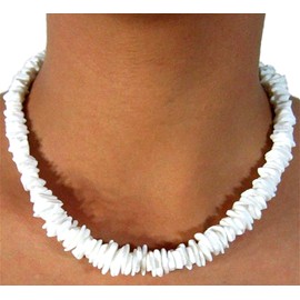 Native Treasure 16" Mens and Womens Polished White Rose Clam Chips Ark Shells, Summer Beach Surfer Necklace From the Philippines, no-metal-type