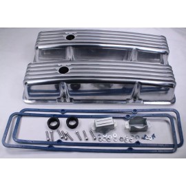 espeedpro21 For SBC Chevy 283 327 350 400 TALL FINNED POLISHED ALUMINUM VALVE COVERS 58-86