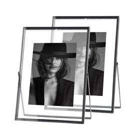 IZIDDO 5x7 Black Floating Frame Set of 2, Metal Glass Picture Frames,For Picture 4x6,3.5x5, 2x3 Wall Mount or Tabletop Shelf Photo Frames,Gift For Festival, Wedding, Home or Office Decor(black)