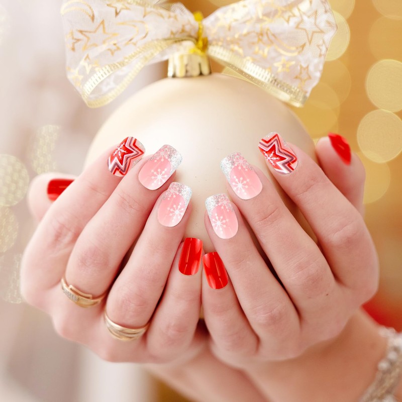 Christmas False Nails, 24PCS Press on Nails Full Cover Glossy