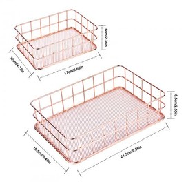 Pinsheng 2 Stück Metall-Organizer-Korb, Mehrzweck-Aufbewahrungskörbe in Roségold, Schreibtisch-Organizer, Drahtkörbe für Zuhause und Büro