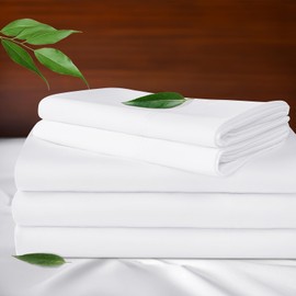 LBRO2M 100% Tencel Sheet Set Lyocell Cooling Sheets for Hot Sleeper Queen Size 4 Piece Silky Soft and Smooth Breathable Sheets,16 Inches Deep Pocket Bedding Set Wrinkle Resistant (Queen White)