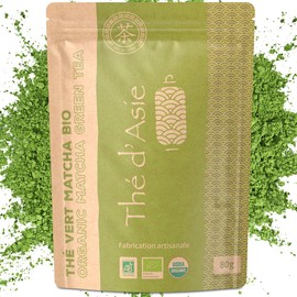 Khla - Matcha Tee Pulver Bio 80 g - Premium Ceremonial Matcha - Wiederverschließbarer Beutel - Grüner Tee - Mild & Pflanzlich - Asiatischer Tee - Kräutertee & Infusion - Kalt oder Heiß