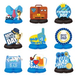 Happy Father's Day Party Decorations Honeycomb Table Centerpieces,I Love Dad Blue Trophy Medal Honeycomb Ornaments Decorations Table Sign Topper for Women Mom Birthday Mother's Day Party Supplies