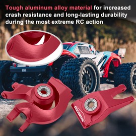 OGUNKE RC Aluminum Front Steering Block&Caster Block and Rear Hub with Ball Bearings Upgrade Parts for 1/10 Arrma Senton Granite Typhon BigRock (Red)