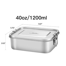 G.a HOMEFAVOR Stainless Steel Bento Lunch Box - 1200 ml/40 oz Large Metal Leak Proof Lightweight Bento Container for Sandwich, Snack, Salad, Dishwasher Safe, Suitable for Office Use