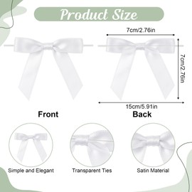 50PCS Satin Ribbon White Bows for Craft, 2.75 in Premade Small Twist Tie Bows Decorations for Gift Wrapping, Mini Bow for Wedding, Baby Shower, Birthday Party, Treat Bags, Balloons