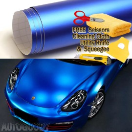 AUTOGOODY 120" x 60" Satin Matte Chrome Metallic Deep Blue Vinyl Film Wrap Bubble Free