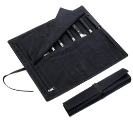 YLZZMDQSZ Leather Chef Knife Roll Bag, Knife Bags for Chefs Professional, Large Zippered Pouch & 7-Slot Professional Knife Roll, Chef Knives Storage Bag for Kitchen Tools Culinary Accessories