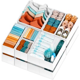 Criusia Drawer Organizer Clothes 12 Pack - Dresser Organizer Bins for Closet Bedroom Nursery Organization- Drawer Organizer Divider for Sock Underwear Bra Baby Clothes - Dorm Room Essentials (White)