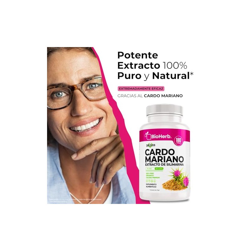 BioHerb® | Cardo Mariano, Extracto 80% Silimarina, 180 Cápsulas de