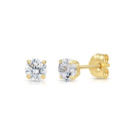 14k Yellow Gold Simulated Birthstone CZ Stud Earrings with gold butterfly pushbacks - 4mm, Yellow Gold Cubic Zirconia, Cubic Zirconia
