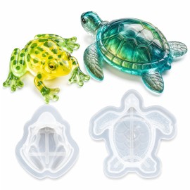 2 Pack Turtle & Frog Resin Molds, 3D Silicone Animal Molds for Epoxy Craft