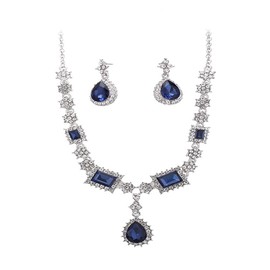 JWICOS Juego de collar y pendientes de novia con forma de lágrima de cristal para mujeres y niñas (azul)