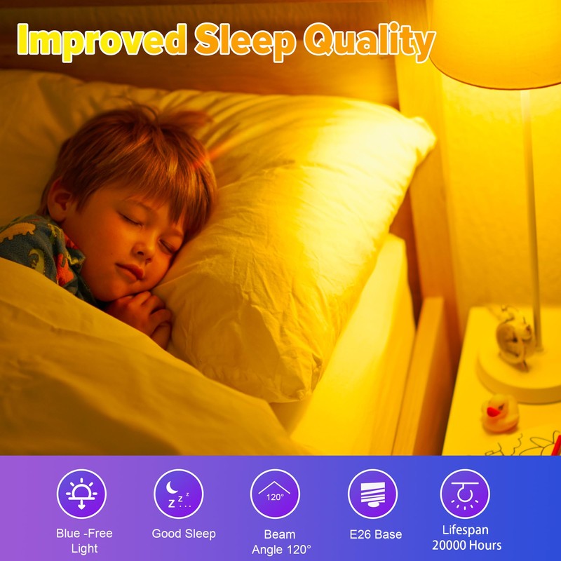 DALUXshop Amber Sleep Light Bulbs, Blue Light Blocking, A19 9W(60