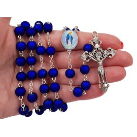TALISMAN4U Royal Blue Beads Rosary Catholic Necklace Virgin Mary Miraculous Medal Cross Crucifix Gift Rosary Box