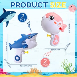 Arrowbash 4 Pack Animal Water Gun Long Range Sea Themed Toys Shark Pufferfish Shape Small Water Pistol Toys for Summer Outdoor Pool Beach Yard Party Play
