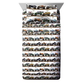 Jay Franco Monster Jam Tracks Twin Sheet Set - 3 Piece Set Super Soft and Cozy Kid’s Bedding Features Grave Digger & Megalodon - Fade Resistant Microfiber Sheets