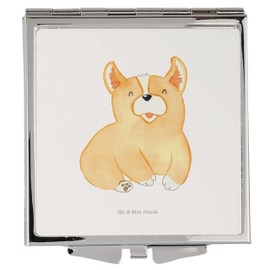 Mr. & Mrs. Panda Handtaschenspiegel quadratisch Corgie - Geschenk, silber, Hund, Wauwau, Motivation, Hundespruch, Schminkspiegel, Hunderasse,