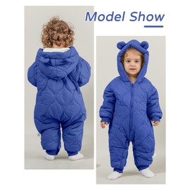 KEOYA Baby's Hooded Snowsuit Newborn Romper Thicken One-piece Winter Windproof Outwear Jumpsuit Blue 2-4 Months