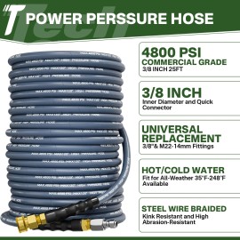 POHIR 5000PSI Pressure Washer Gun 25FT Kink Resistant Hose Kit W/ 15" Extension Wand