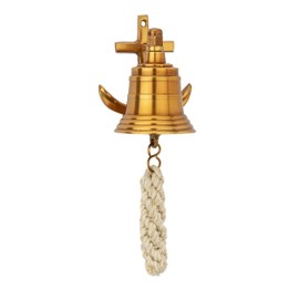 NKlaus Bell with Anchor Wall Bracket, Antique Brass, 5.5 cm - Nautical Retro Bell, Oceanic Elegance 16093