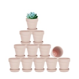 vensovo 3 inch Pink Terracotta Clay Pots for Plants with Saucer - 12 Pack Small Terra Cotta Planter Great for Garden Windowsill Indoor & Outdoor Wedding Favors Gifts