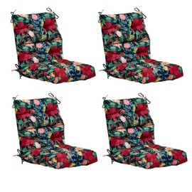 ADLIVWYD Outdoor Cushions for Adirondack Rocking Chair,Set of 4, 45"x22"x4", Fade-Resistant Tufted seat & High-Back Wicker Chair Cushions with Ties for Patio Furniture, Floral (Black Floral)