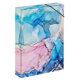 Baagl Notebook Box for School Bag - A4 Folder for Children with Elastic Band and Inner Flaps - Collector's Folder, Collection Box with Elastic Band for Girls (Marble)