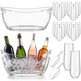 meekoo 26 Pack Mimosa Bar Supplies Set 2 Pcs 5.5l Acrylic Ice Bucket and 24 Pcs 9oz Champagne Flutes Large Ice Tub Drinkwares with Scoops for Wedding, Parties, Holiday Events, Bar Use(Modern)
