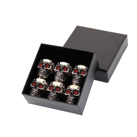SkullCraft Stylish Skull Refrigerator Magnets - Gothic Metal Decor with Red Eyes - 6-Piece Set for Kitchen Home Office (6 Blackened Red-Eyed Skeletons)