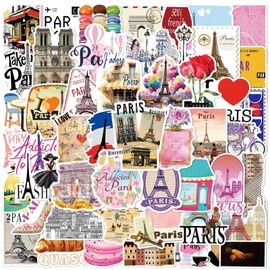 Paris, Romantic City Stickers for Water Bottle,50 PCS Cute Style Scrawl Stickers Pack for Suitcase Laptop Phone Luggage Guitar,Waterproof Vinyl Stickers for Teens Girls Children Party Favors