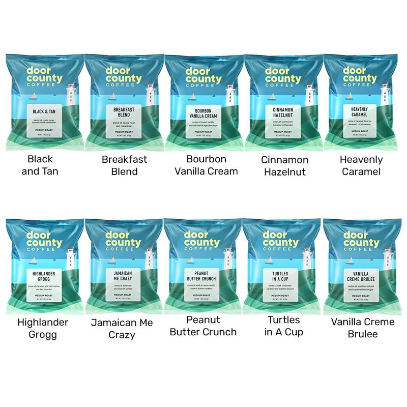 Gourmet Flavored Coffee Sampler Pack - 10 Bags of Unique