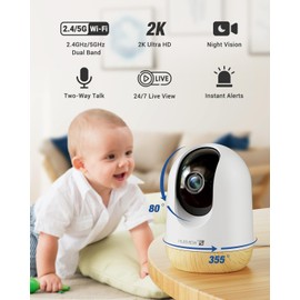 MUBVIEW 5G WiFi Indoor Security Camera No Subscription, Pet Camera with Phone App, Baby Monitor WiFi Smartphone, 2K Night Vision Pan-Tilt Dog Cam, Auto Tracking, 2-Way Audio, SD or Cloud Storage