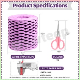 Swpeet 1 Roll Beautiful Purple 218 Yards Raffia Paper Craft Ribbon with Scissors Assortment Kit, Natural Raffia String Kraft Craft Packing Paper Twine for Gifts DIY Supplies Flower Bouquets Decorations