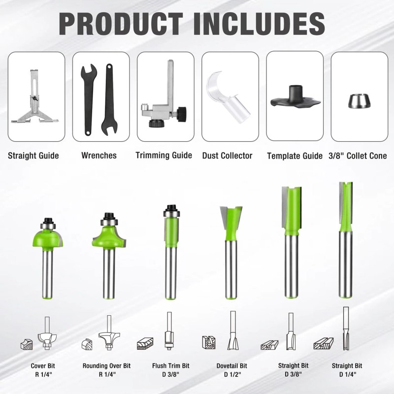 WORKPRO Compact Router Kit 6.5 Amp Corded Hand Trimmer Router