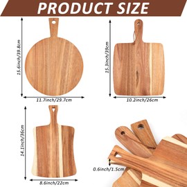 CODOHI 3 PCS Acacia Wood Cutting Board with Handle Wooden Large Paddle Carving Chopping Charcuterie Board Set Butter Serving Tray for Cheese Meat Fruit Pizza Bread Baking