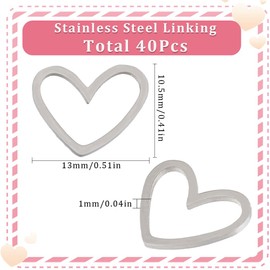 SUNNYCLUE 1 Box 40Pcs Open Back Bezel Charms Stainless Steel Heart Linking Rings Valentine's Day Love Charms Heart Shaped Bezels Frame Blanks Hearts Links Charm Connectors for Jewellery Making Charms