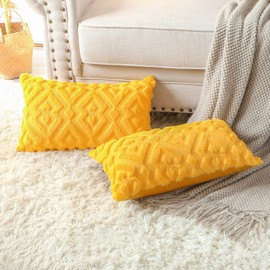 Artscope Pack of 2 Soft Plush Short Wool Velvet Decorative Cushion Covers Luxury Style Throw Pillow Covers European Pillow Shell for Sofa Bedroom Diamond Shape Yellow, 30x50cm