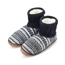 DICUIRD Slipper Socks for Mens,Fuzzy Sherpa Lined House Socks with Thick Soft Soles,Cozy Warm Indoor Booties slippers with Non Slip Bottoms,Christmas Gifts(Grey Stripe,Size10-13)