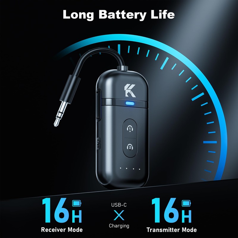 2026 Upgraded Bluetooth 5.4 Transmitter Receiver, 2-in-1 Airplane Bluetooth Adapter,