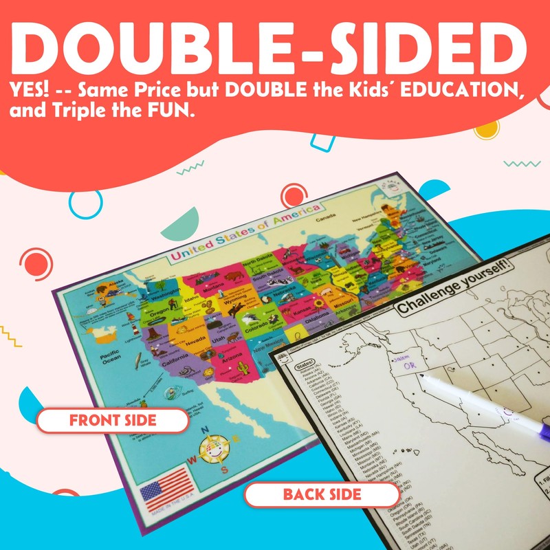 Tot Talk North America Map Kids Placemat Educational Placemat Reusable