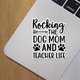 Decal Stickers of Rocking The Dog Mom and Teacher Life Premium Indoor (No Waterproof) Vinyl Decal Stickers for Laptop Phone Accessory Helmet Car Window Mug Tuber Cup Door Wall Decorat ANDVER3f26341BL