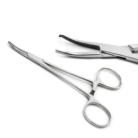 MEDSPO Professional Forceps | Dental Medical Ortho Surgical Needle Holder Locking | Veterinary Suture Restorative | Orthodontic Pliers Instruments CE (Mosquito Kocher curved)