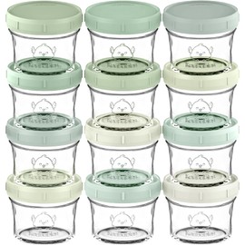 KeaBabies 12pk 4oz Glass Baby Food Containers - Leak-Proof, Microwavable Small Baby Glass Jars with Lids, Baby Food Storage Containers, Baby Snack Containers, BPA-Free Baby Food Jars (Sage)
